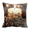 Peach skin pillow cover with vintage winter candle and pinecone digital print - Vintage Winter Still Life (20)