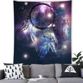 Cosmic dreamcatcher tapestry with blue feathers hanging above a grey sofa décor - 100cmx70cm / Mystical Gradient Starry Sky (3)