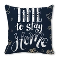 Dark blue Merry Christmas throw pillow with white TIME to stay Home slogan and gold stars - 18x18 Inch / Dark Blue Time to Stay Home Style (10)