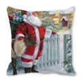 Christmas pillow cover with vintage Santa Claus and reindeer on peach skin fabric - 45x45cm / Santa Reindeer and House
