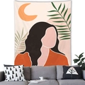 Detail of Nordic Morandi tapestry featuring minimalist abstract woman and palm leaf art - 12 / 100x70(Peach Skin)