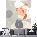 Detailed view of Morandi style wall tapestry featuring an abstract woman silhouette on wall - 9 / 100x70(Peach Skin)