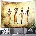 Arazzo con sagome di donne africane in stile vintage nei toni giallo e marrone - 4 / 200X150
