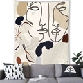 Minimalist Morandi style tapestry with abstract faces and botanical lines in a cozy living room - 8 / 100x70(Peach Skin)