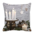 Christmas peach skin pillow case featuring white candles and pine branch print - Metal Vessel Long Candle (21)