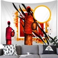 African silhouette tapestry with women in red dress on vibrant sunset background - Holding Pottery Jar Style (4) / 150x100(Peach Skin)