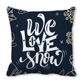 Dark blue pillow case with WE LOVE SNOW text and golden snowflake patterns - 18x18 Inch / Dark Blue We Love Snow Style (11)