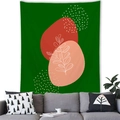 Arazzo nordico moderno con blocchi di colore astratti e linee botaniche su sfondo verde - Stile Botanico Verde Foresta (2) / Pelle di Pesca