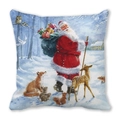 Christmas cushion cover featuring Santa Claus and forest animals in a snowy scene - 45x45cm / Santa with Forest Animals