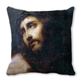 Square peach skin pillowcase featuring a classic religious oil painting of Jesus - Classical Crucifixion Portrait Style (13)