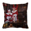 Merry Christmas square pillowcase featuring Santa and Mrs. Claus oil painting print - Santa and Grandma Workshop (32)