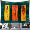 African women abstract art tapestry with colorful silhouettes over a grey sofa decor - 100X70 / Three Women in Colorful Traditional Dress (Style 3)