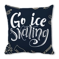 Dark blue square cushion with white Go ice skating print and winter sports motifs - 18x18 Inch / Dark Blue Go Ice Skating Style (12)