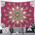 Detailed mandala tapestry with red and green patterns hanging above a sofa in a living room - Style 12 (Rose Red/Grass Green/White)