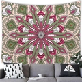 Detailed view of bohemian mandala tapestry featuring symmetrical red and green floral patterns - Style 7 (Forest Green/Rose Pink)