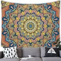 Detail view of colorful mandala tapestry hanging on wall above sofa in modern living room - Mandala Style 11 (11)