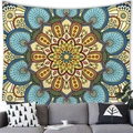 Detailed close-up of colorful mandala wall tapestry hanging above a modern living room sofa - Mandala Style 10 (10)
