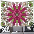 Detail of bohemian mandala tapestry hanging on wall above a grey sofa in a modern room - Style 5 (Rose Red/Grass Green/Beige)