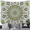 Bohemian mandala tapestry with geometric green and pink patterns on a white wall - Style 3 (Fresh Green/Beige/Pink)