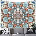 Detail of bohemian mandala tapestry featuring blue and orange lotus patterns on wall - Mandala Style 7 (7)