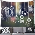 Bohemian dreamcatcher tapestry with watercolor feathers hanging above a grey sofa - Purple Minimalist Dreamcatcher (7)