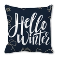 Square navy pillow case with white Hello Winter text and golden snowflake patterns - 18x18 Inch / Dark Blue Hello Winter Style (14)