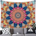 Arazzo da parete Mandala con motivi floreali geometrici per decorazione d'interni - 150x100(Pelle di Pesca) / Rosso Blu Alta Saturazione (1)