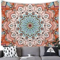 Arazzo mandala bohémien con motivi floreali geometrici colorati e asole di fissaggio - 150x100(Pelle di Pesca) / Bohemien Arancione Rosa (2)