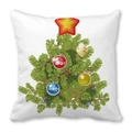 White Christmas pillow featuring a cartoon green Christmas tree with colorful ornaments - 45x45cm / Christmas Tree With Colorful Balls (5)
