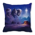Blue Christmas throw pillow with Three Wise Men Bethlehem star scene illustration - Three Wise Men Following the Star Style (15)