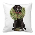Weihnachts-Kissenbezug mit Labrador-Illustration und festlichem immergrünem Kranz - 45x45 cm / Schwarzer Labrador Festlicher Kranz Stil (16)