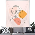 Nordic Morandi wall tapestry with minimalist female face line art and geometric blocks - 3 / 100x70(Peach Skin)