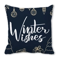 Winter Wishes Christmas pillowcase in navy blue with gold festive patterns and script - 18x18 Inch / Dark Blue Winter Wishes Style (15)