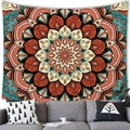 Bohemian mandala wall tapestry with orange and teal geometric patterns for living room - 100x70(Peach Skin) / Style 14