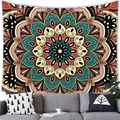 Detail of geometric mandala tapestry with orange and blue floral motifs in living room - 100x70(Peach Skin) / Style 7