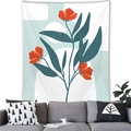 Modern Nordic tapestry featuring abstract orange floral and green leaf plant patterns - Style 5 (Nordic Large Flower)
