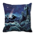Peach skin square cushion cover with shepherds under starlight religious print - Shepherds Gaping at the Night Star Style (17)