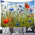 Détail de la tapisserie murale avec imprimé paysage de coquelicots et de bleuets vifs - 100cmx70cm / Paysage Naturel de Fleurs Sauvages (15)