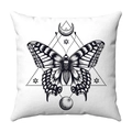 Square plush throw pillow cover featuring mystical butterfly and celestial patterns - Mystic Geometric Butterfly White Base (24)