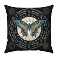 Square black plush cushion cover featuring a golden butterfly and occult alchemy symbols - Swallowtail Butterfly Occult Black Base (27)