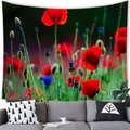 Detailaufnahme eines Wandteppichs mit Mohnblumenfeld-Motiv über einem gemütlichen Wohnzimmersofa - 100cmx70cm / Klatschmohnfeld Fotografie (13)