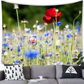 Vue détaillée d'une tapisserie florale HD avec coquelicots rouges et bleuets éclatants - 100cmx70cm / Pavot et Bluet (8)