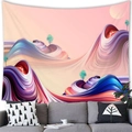 Makrodetail eines surrealistischen Aquarell-Wandteppichs über einem modernen grauen Sofa - Rosa Blau Wellen Fluid Marmor (14) / 100cmx70cm
