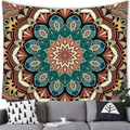 Vintage bohemian mandala wall tapestry with peacock blue and coral geometric patterns - 100x70(Peach Skin) / Style 3