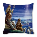 Merry Christmas peach skin square cushion featuring nativity shepherds illustration - Bethlehem Under Starlight Style (19)