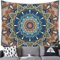 Mandala tapestry with radial patterns hung above a sofa in a modern living room - Style 14