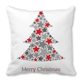 Merry Christmas pillowcase featuring a red and grey star tree pattern on white fabric - 45x45cm / Five-Pointed Stars Christmas Tree (9)