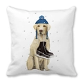 Weihnachtskissen mit Golden Retriever, blauer Strickmütze und Schlittschuhen - 45x45 cm / Golden Retriever Schlittschuhe Stil (20)