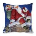 Christmas pillow featuring Santa Claus with a reindeer on a snowy chimney - 18x18 Inch / Santa and Reindeer on Chimney (11)