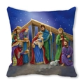 Square peach skin pillow featuring a nativity scene design for Christmas home decor - Nativity Grand Gathering Scene Style (21)